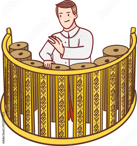 Foto Tradition Thai man playing peng mang color filled clipart