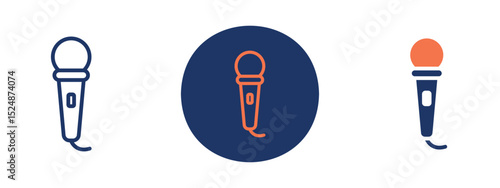 Set of 5 pixel perfect colored Karaoke Mic icon with 1 unexpanded, 1 silhouette, Stylized microphone with lyrics and sound lines.