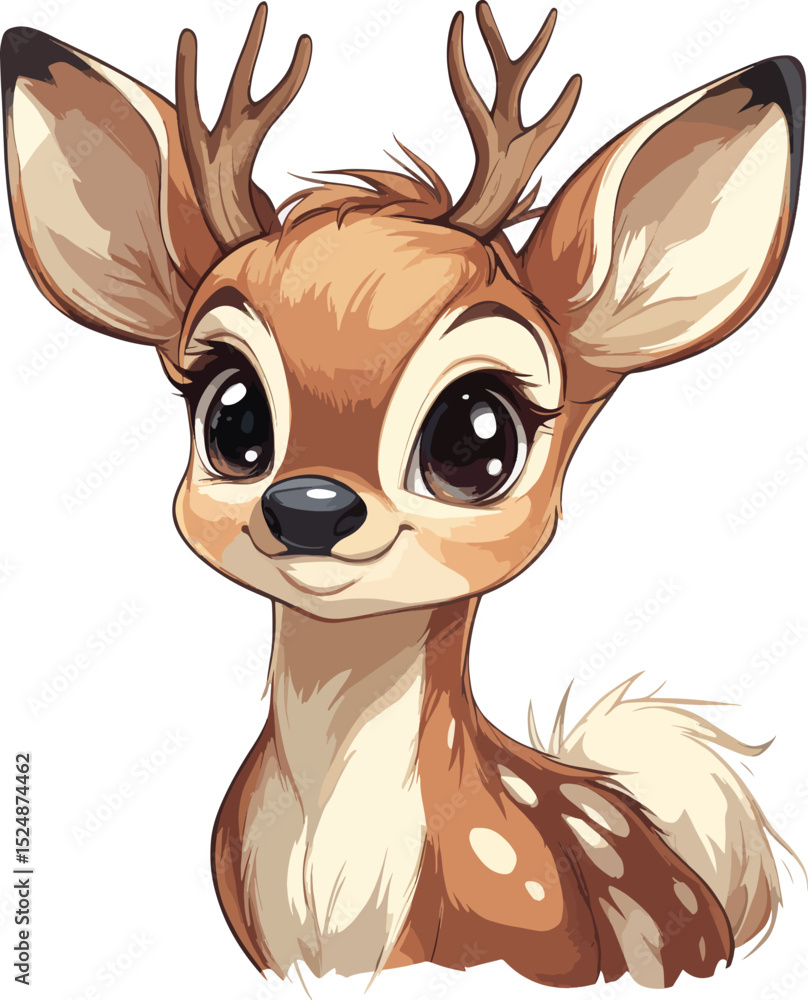 Fototapeta premium cute anime deer head cartoon vector