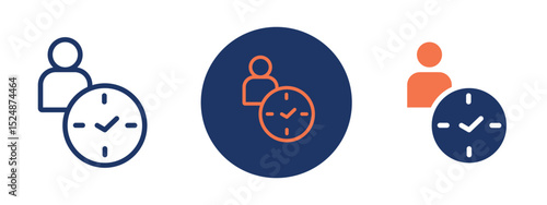 Set of 5 pixel perfect colored Punctuality icon with 1 unexpanded, 1 silhouette, Clock and checklist showing importance of punctuality.