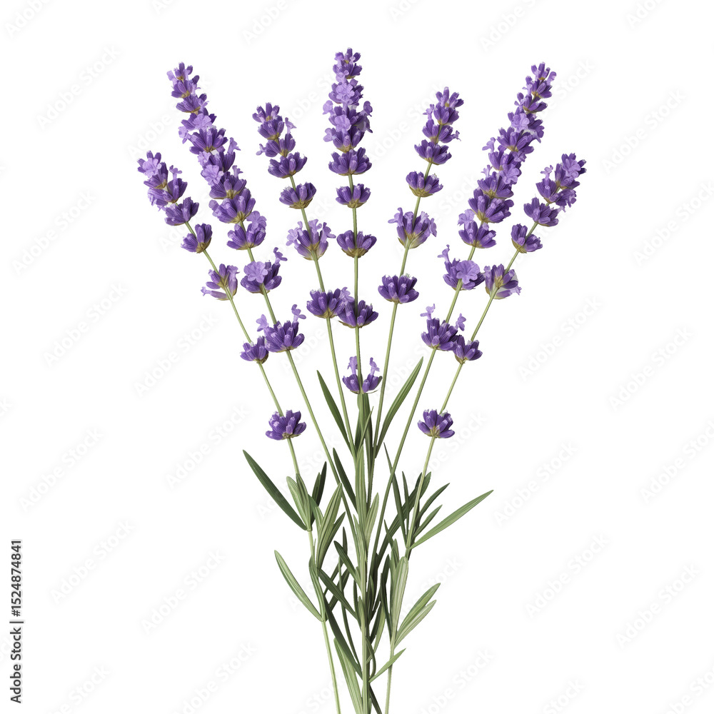 Naklejka premium Symmetrical lavender bouquet with slender stems, cut out on white background.