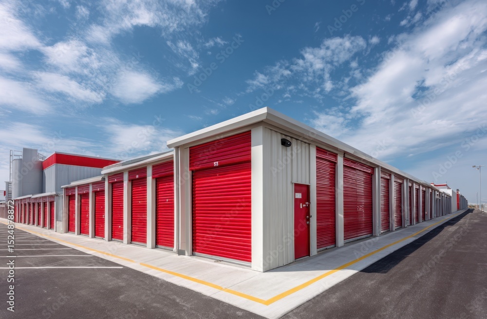 Naklejka premium Storage units red doors building architecture