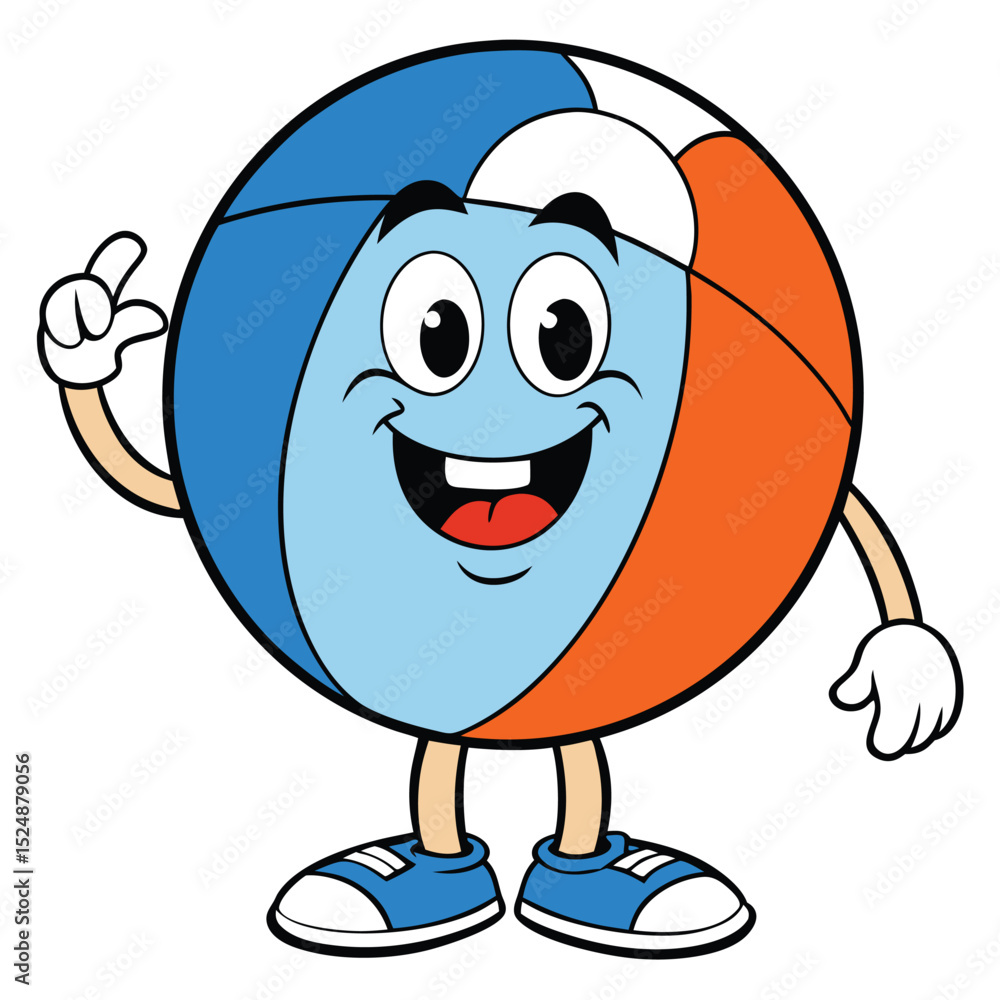 Obraz premium Cheerful cartoon beach ball character smiling and waving hello with a happy gesture