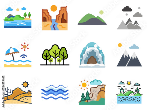 Landscapes Collection Lineal Color Icon Set Vol. 2