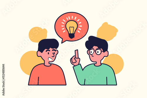 Brilliant Idea: Two individuals engage in a vibrant and insightful discussion, the image highlighting a moment of inspiration and collaboration between them. 