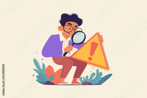 Alert Magnification: An insightful individual in a visual, magnifying a vibrant alert, ready for immediate examination and awareness, fostering a sense of watchfulness.