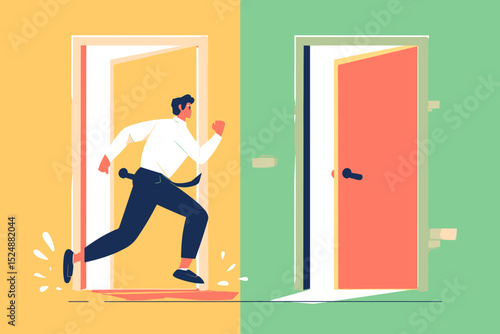 Decision Time: A determined individual strides towards a crucial decision, a symbol of choice. The image invites viewers to reflect on paths and prospects.