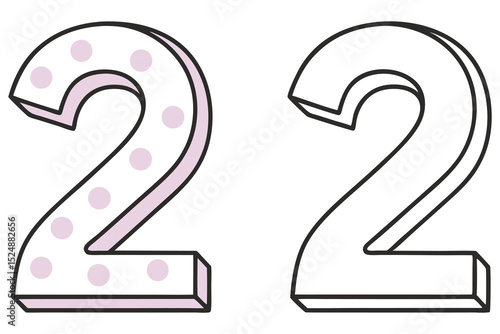 Number twenty two is drawn with black outline and one is dotted