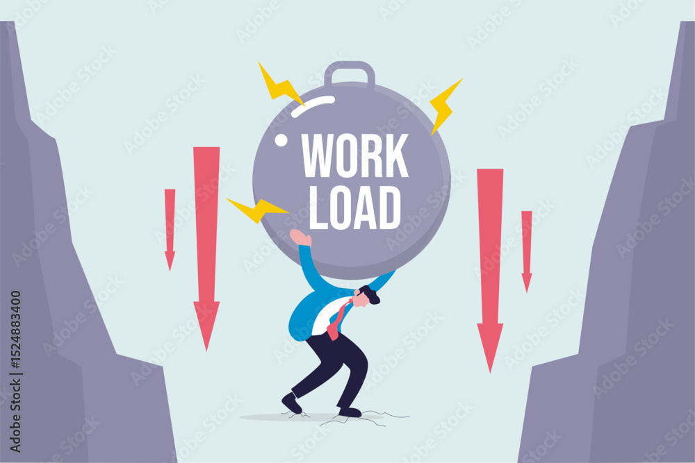 Flat design illustration of a businessman overwhelmed by a giant Flat design illustration of a businessman overwhelmed by a giant