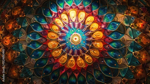 Wallpaper Mural Vibrant multicolored mandala with intricate symmetrical patterns and radiant center Torontodigital.ca