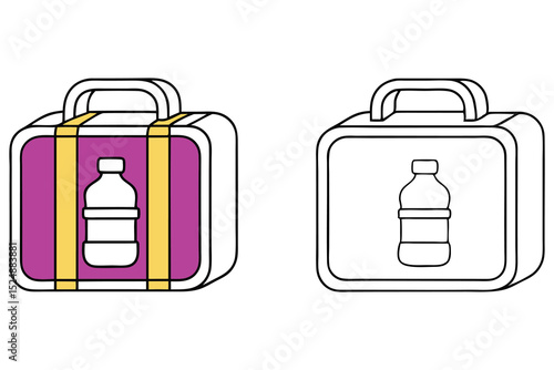Two lunchboxes are showing one filled with color and the other a line drawing