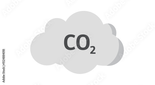 Minimalist flat vector icon of carbon dioxide, black outline cloud shape with CO₂ text inside, subscript 2, centered on a light gray background, simple modern design, high contrast, clean line art sty