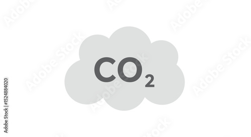 Minimalist flat vector icon of carbon dioxide, black outline cloud shape with CO₂ text inside, subscript 2, centered on a light gray background, simple modern design, high contrast, clean line art sty