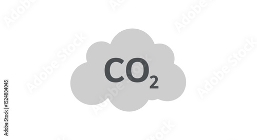 Minimalist flat vector icon of carbon dioxide, black outline cloud shape with CO₂ text inside, subscript 2, centered on a light gray background, simple modern design, high contrast, clean line art sty