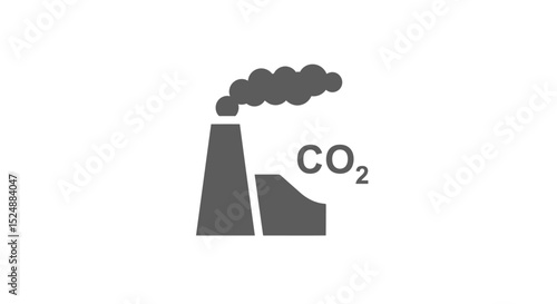 Minimalist flat vector icon of carbon dioxide, black outline cloud shape with CO₂ text inside, subscript 2, centered on a light gray background, simple modern design, high contrast, clean line art sty