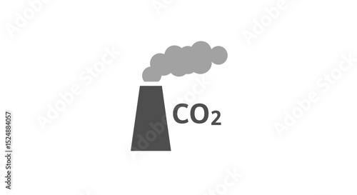 Minimalist flat vector icon of carbon dioxide, black outline cloud shape with CO₂ text inside, subscript 2, centered on a light gray background, simple modern design, high contrast, clean line art sty