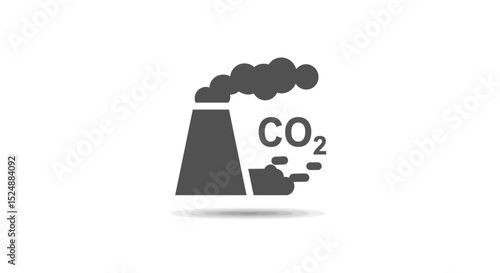 Minimalist flat vector icon of carbon dioxide, black outline cloud shape with CO₂ text inside, subscript 2, centered on a light gray background, simple modern design, high contrast, clean line art sty
