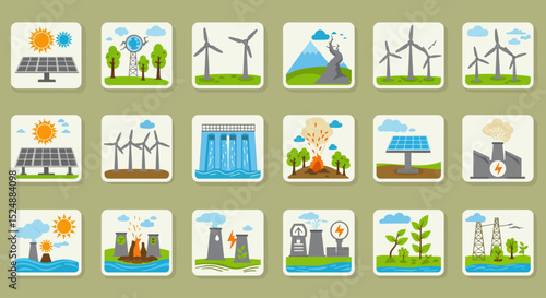 Eco Friendly & Green Energy Icon Set – Sustainable Power Vector Symbols