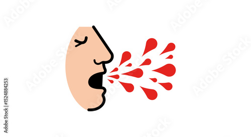 Coughing or Sneezing Human Face Illustration – Respiratory Droplet Spread Concept