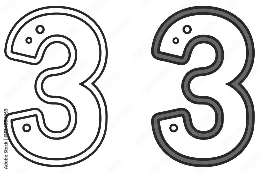 Naklejka premium Two outlined numbers three stand side by side against a pure white backdrop
