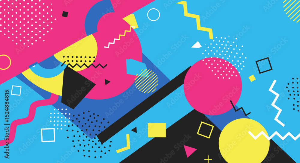 Obraz premium Colorful Abstract Memphis Style Background – Vector Geometric Art Design