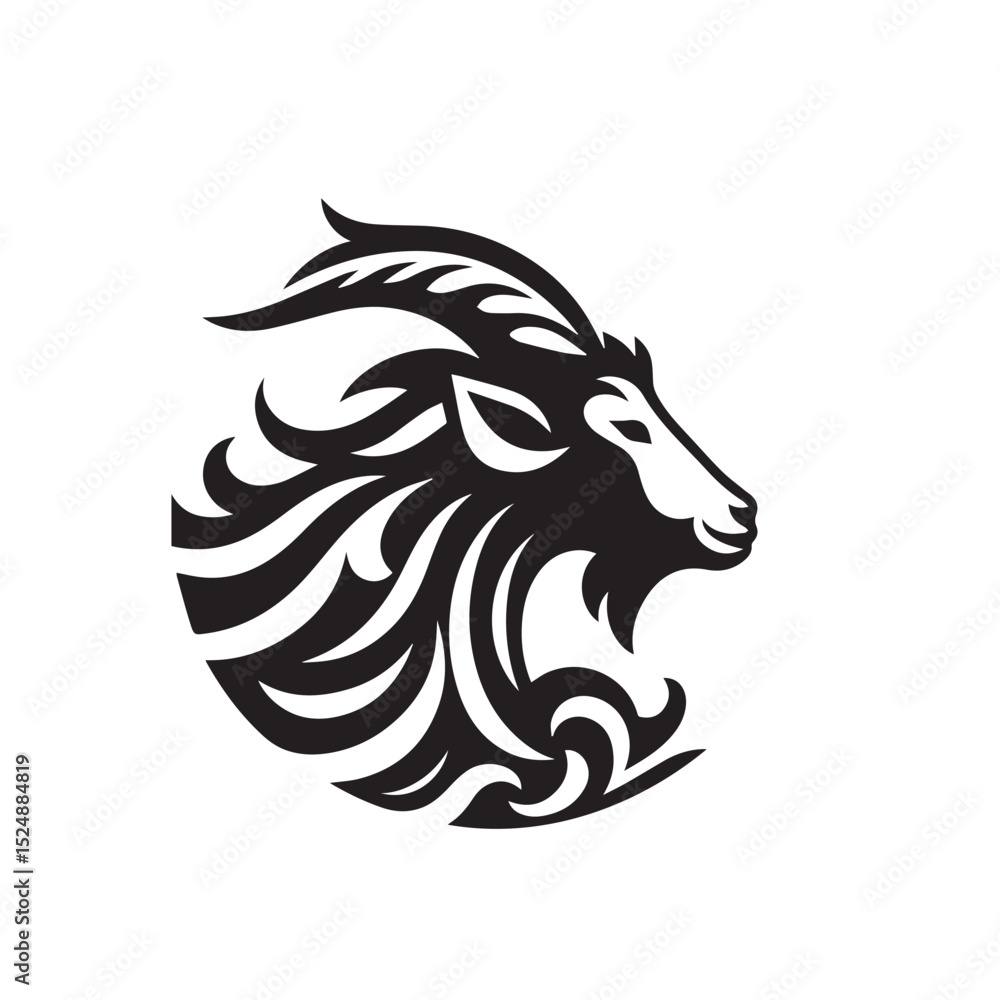 Naklejka premium Goat silhouette black and white vector icon