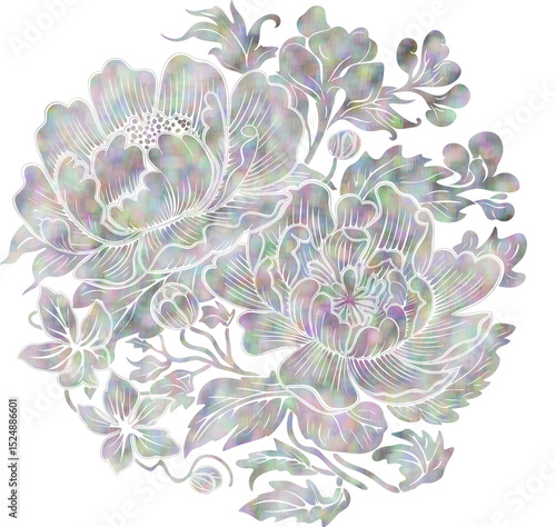 자개 스타일 꽃 일러스트 : Mother-of-Pearl Style Floral Illustration