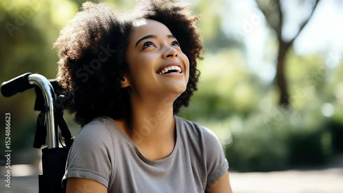 Inclusive healthcare: beautiful African American woman in wheelchair.