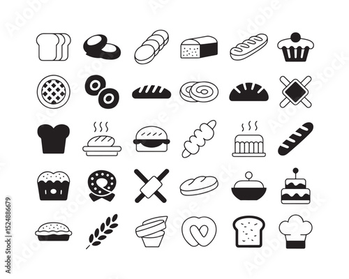Bakery food icons bread pastry sweets collection