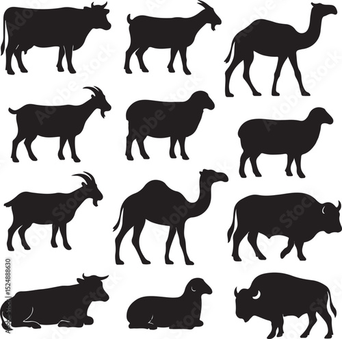 farm animals silhouette  collection vector
