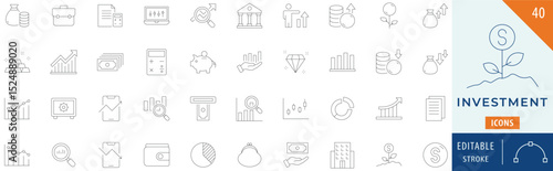 Investment icon collection set. Editable stroke.
