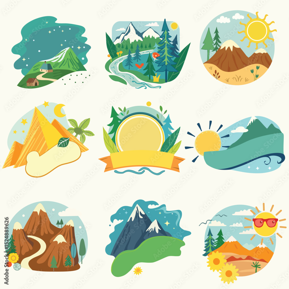 Naklejka premium Summer labels with mountains
