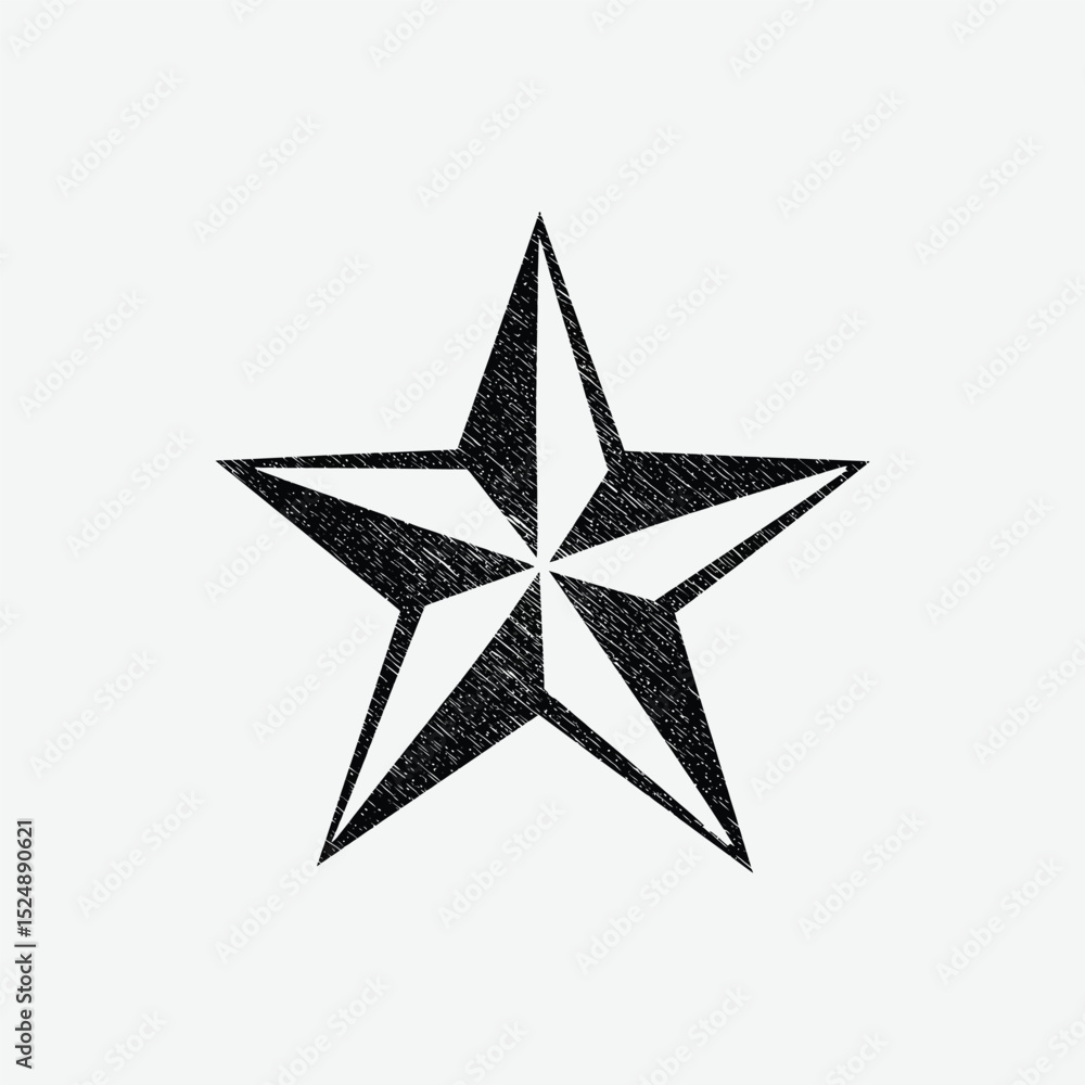 Obraz premium Download a simple, stylized black and white star with a textured, scratchy, hand-drawn appearance. Ideal for logos, icons, stickers, and graphic design projects.