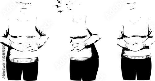 Elderly senior woman stomach ache so pain illness, food poisoning in patient have a bacteria infection, Unhappy elderly painful on stomach vomit and tried need medicine and rest, Elderly Health