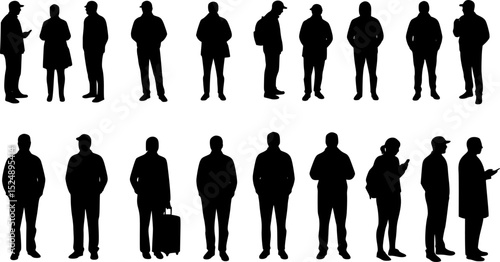 vector set of people waiting in queue silhouette vector
