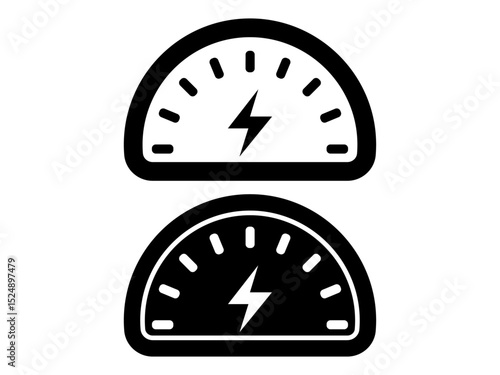 High-Resolution Vector Icons Power Meter Gauge, Energy Level Indicator, Electricity Charge, Battery Status, and Performance Measurement Symbols for Websites and Applications