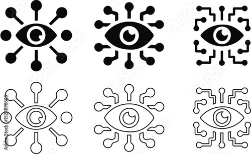 Artificial Intelligence Eye Icon Set.and Outline Vector.