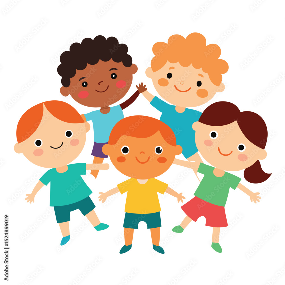 Cheerful Diverse Children Illustration Vector Graphic of Happy Kids Together Cheerful Diverse Children Illustration Vector Graphic of Happy Kids Together