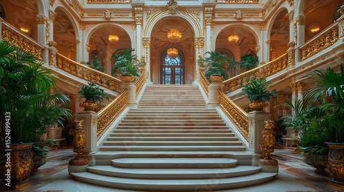 Ornate interior with grand staircase and architectural details