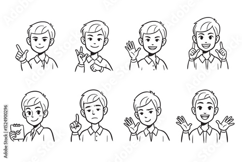 Collection of Diverse Male Character Illustrations Line Art for Animation, Comics, and Design Projects