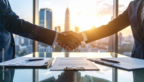 高層ビルで契約を締結する重役たち