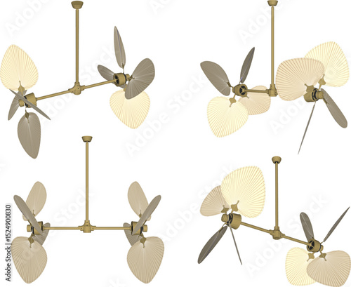Vector illustration of classic vintage antique propeller ceiling fan design to eliminate indoor heat