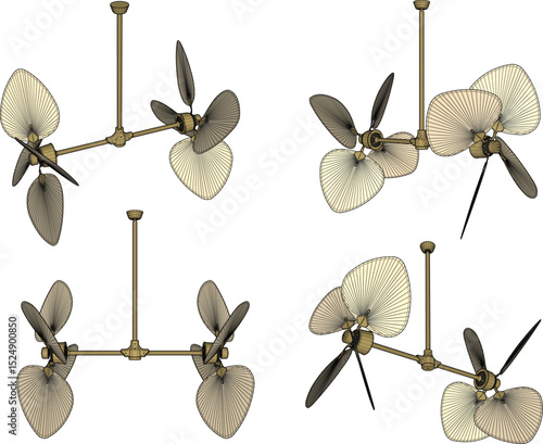 Vector illustration of classic vintage antique propeller ceiling fan design to eliminate indoor heat 