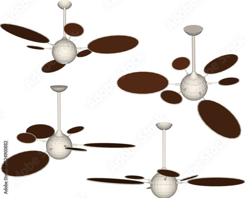 Vector illustration of classic vintage antique propeller ceiling fan design to eliminate indoor heat