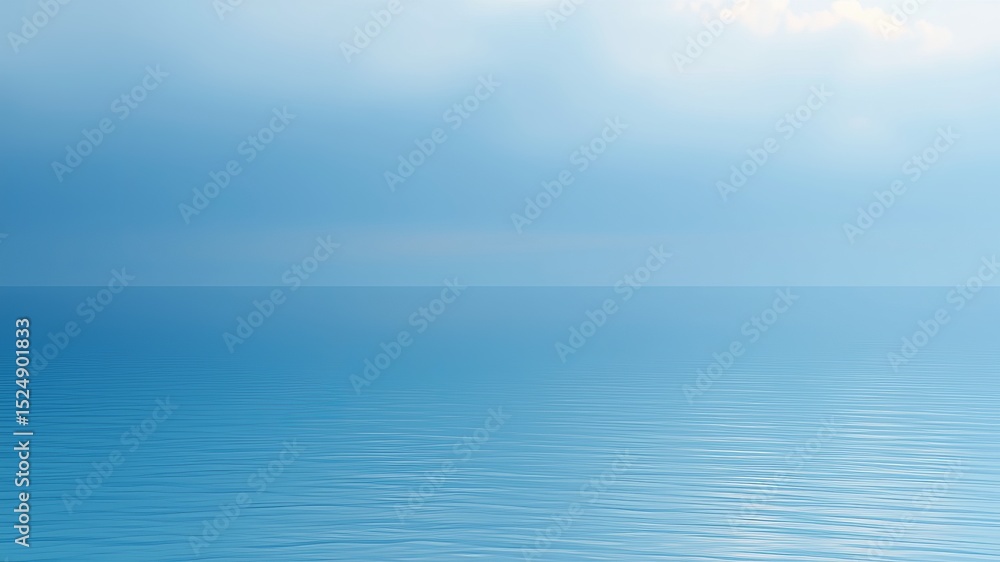 Obraz premium A serene landscape photograph depicts a tranquil ocean scene under a pale blue sky with subtle cloud formations on a calm day.