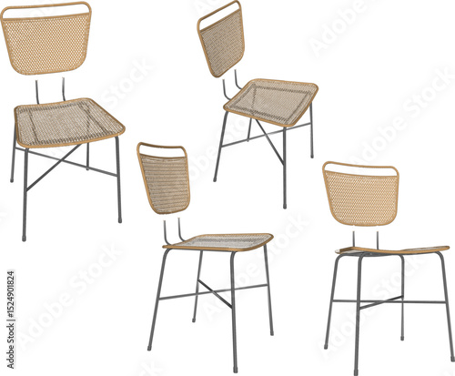 vector illustration design of wooden chair table dining room ethnic traditional vintage