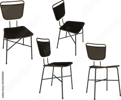 vector illustration design of wooden chair table dining room ethnic traditional vintage