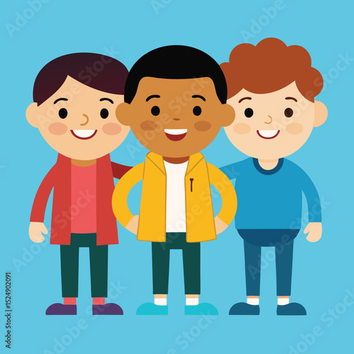 Adorable Cartoon Illustration of Three Diverse Friends
