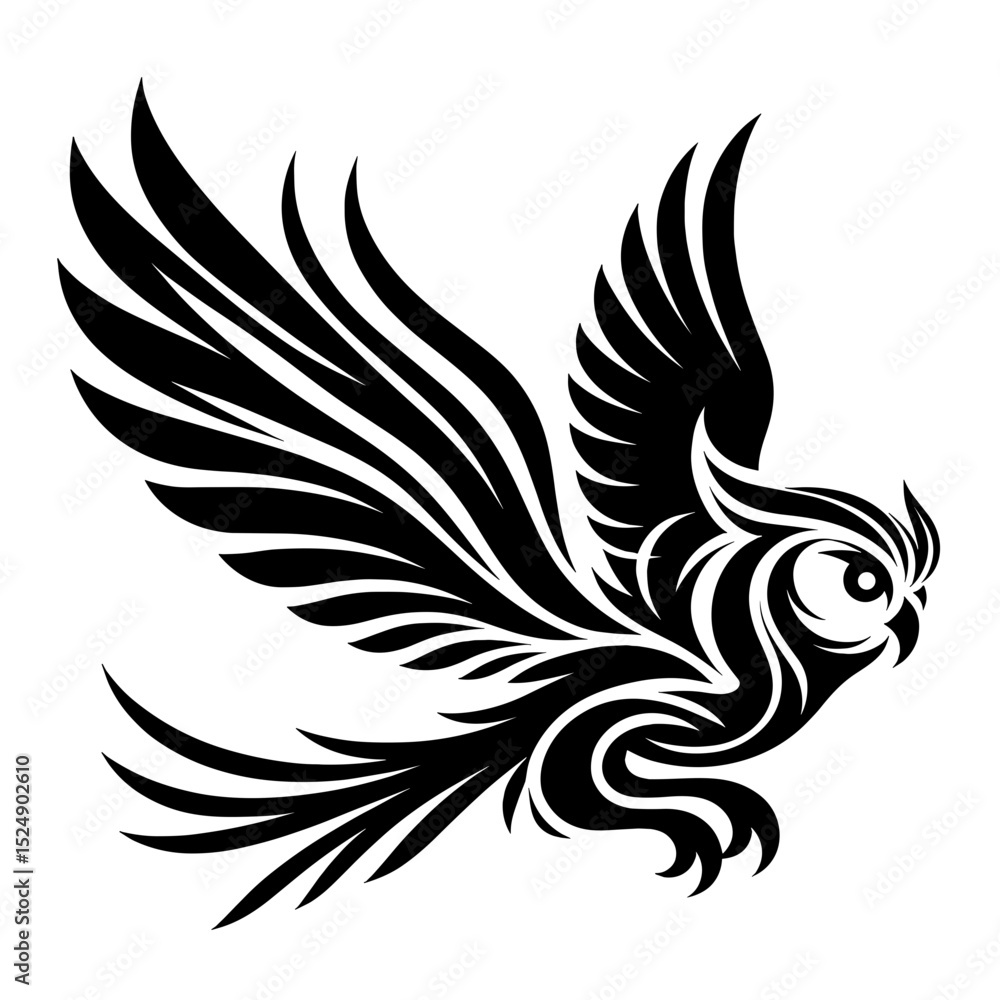 Obraz premium Flying owl in tribal vector illustration