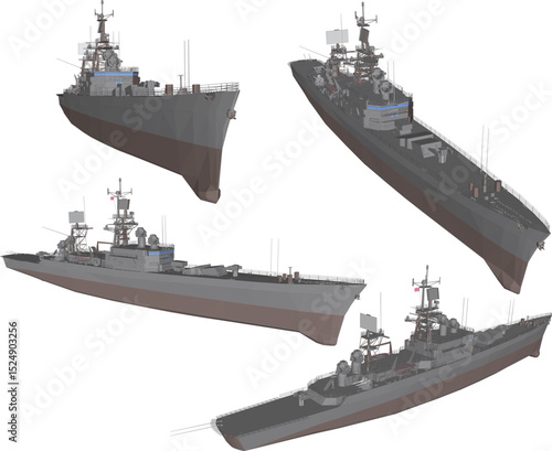 vector illustration of a battleship design with full weapons